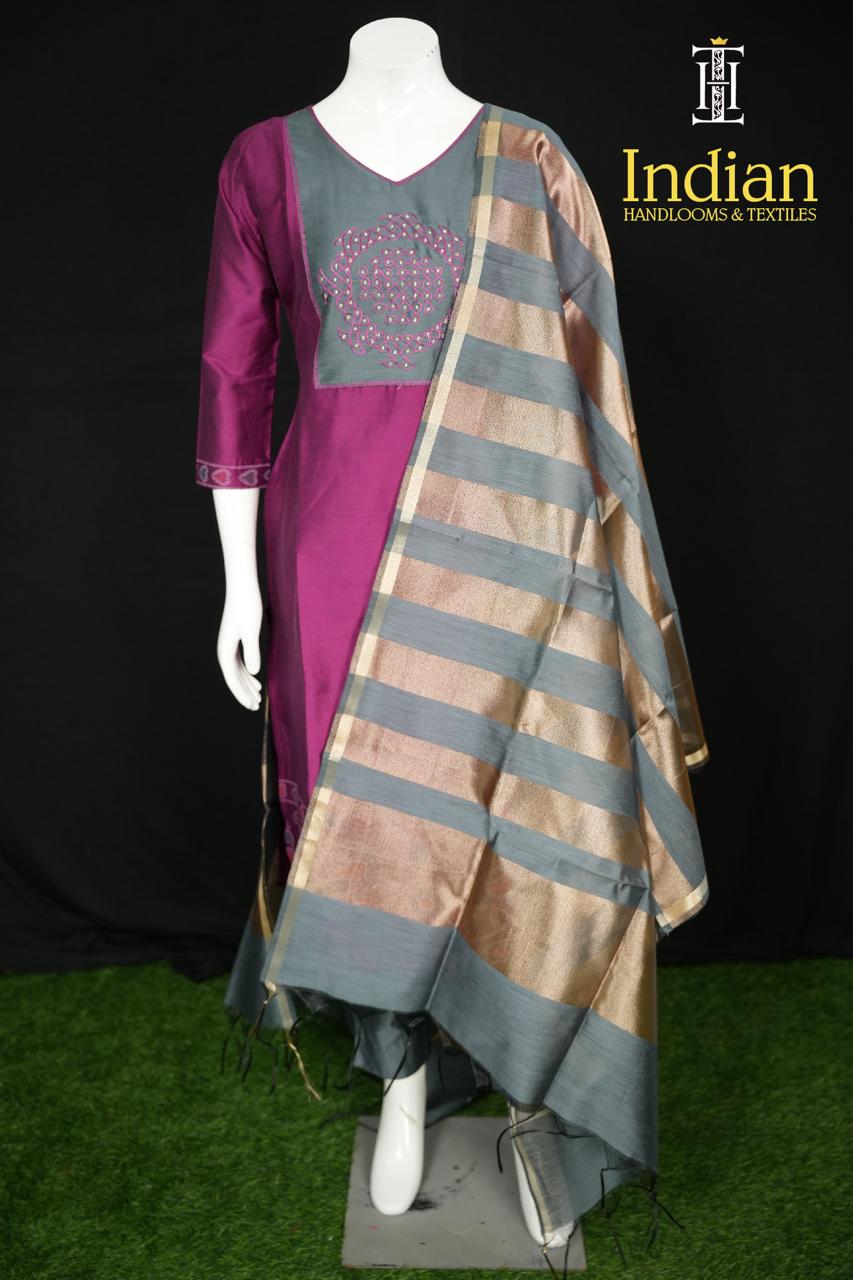 Designer Raw Silk Set-Majenta Pink
