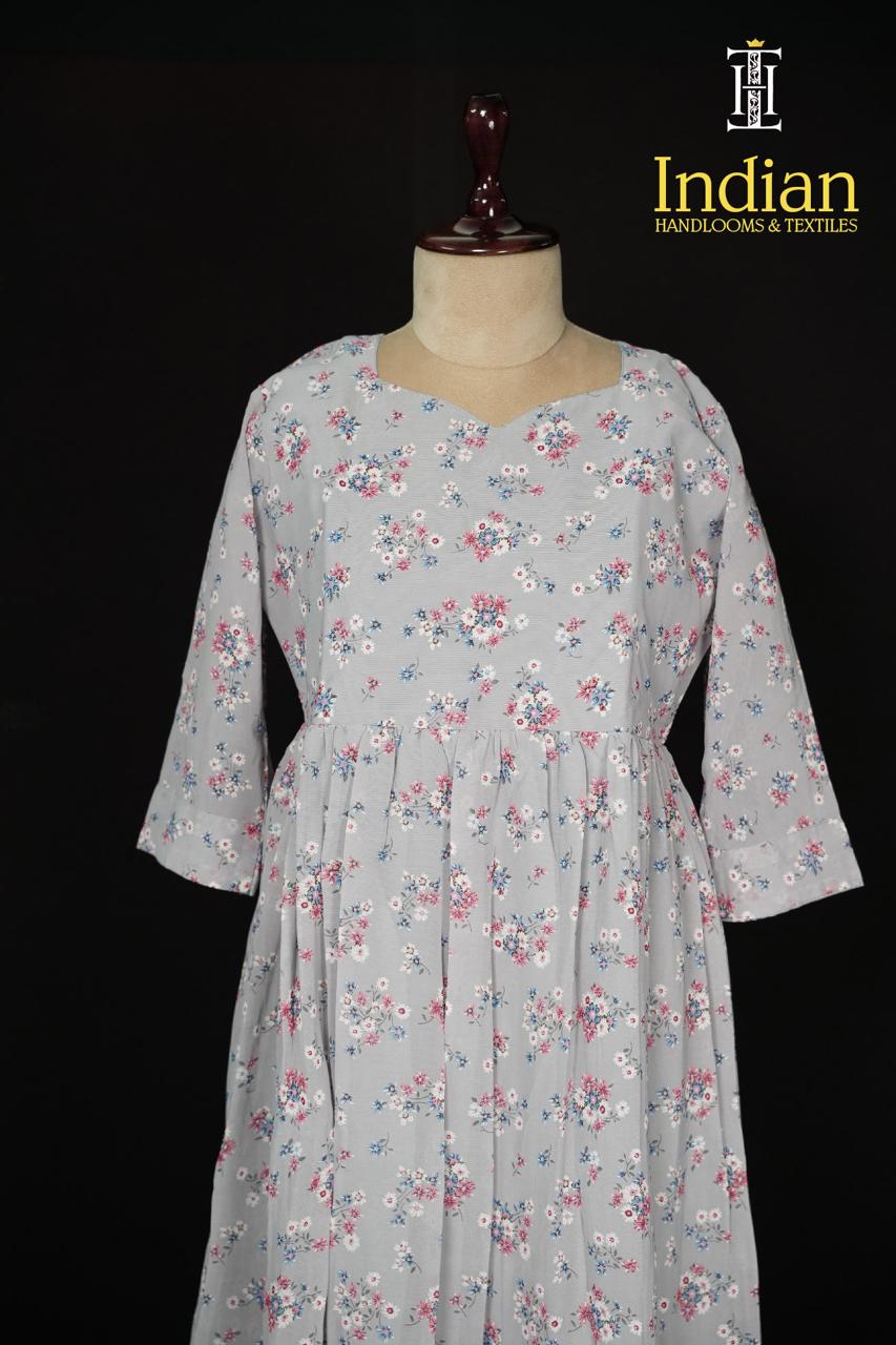 Floral Georgette Frocks-Grey A