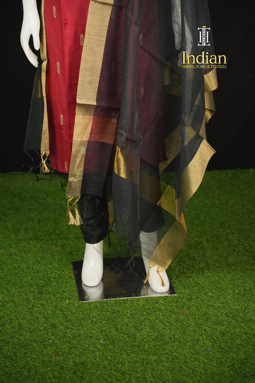 Contrast Raw Silk Sets 1- Red