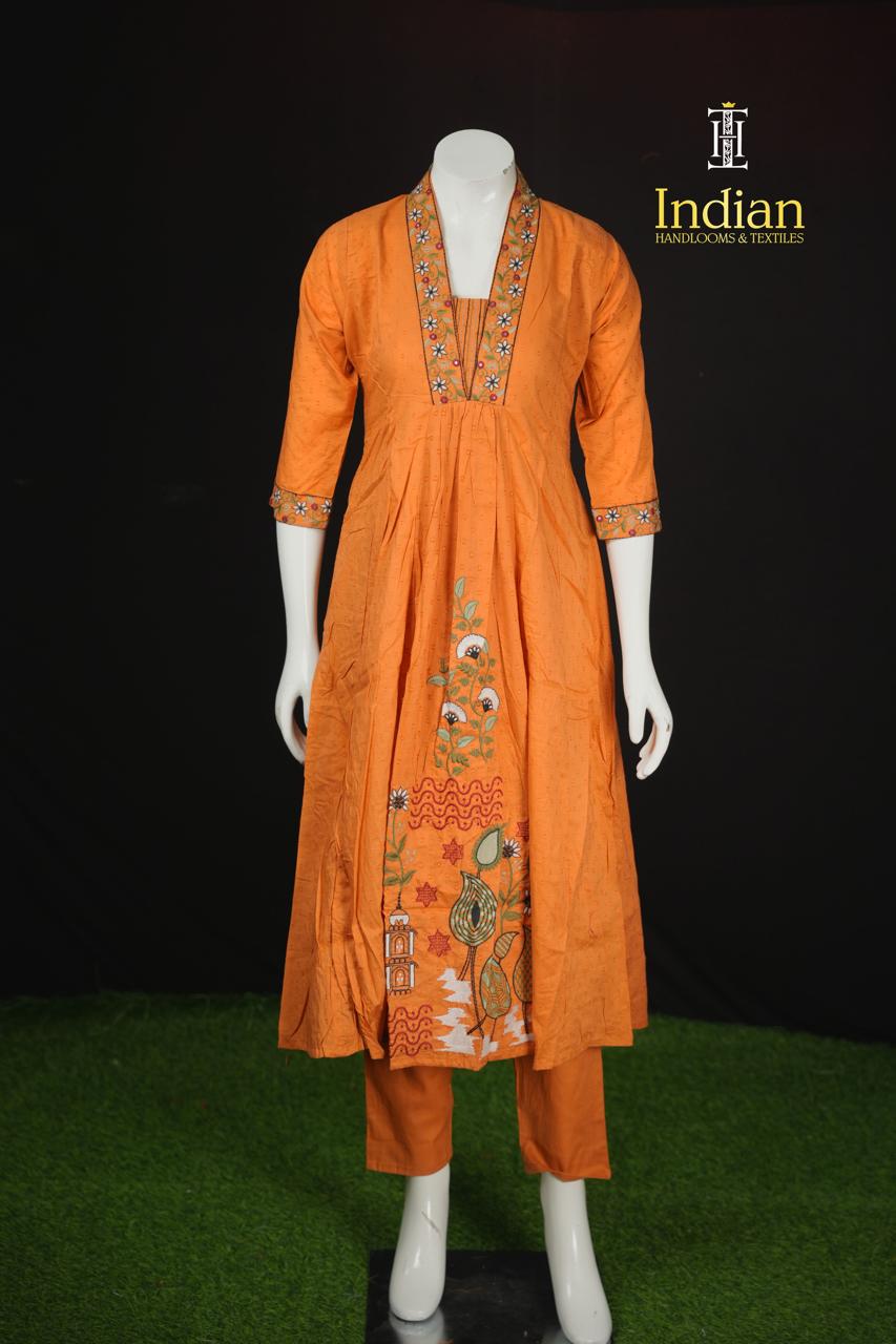 Designer Heavy Mul Cotton sets-Rust Orange