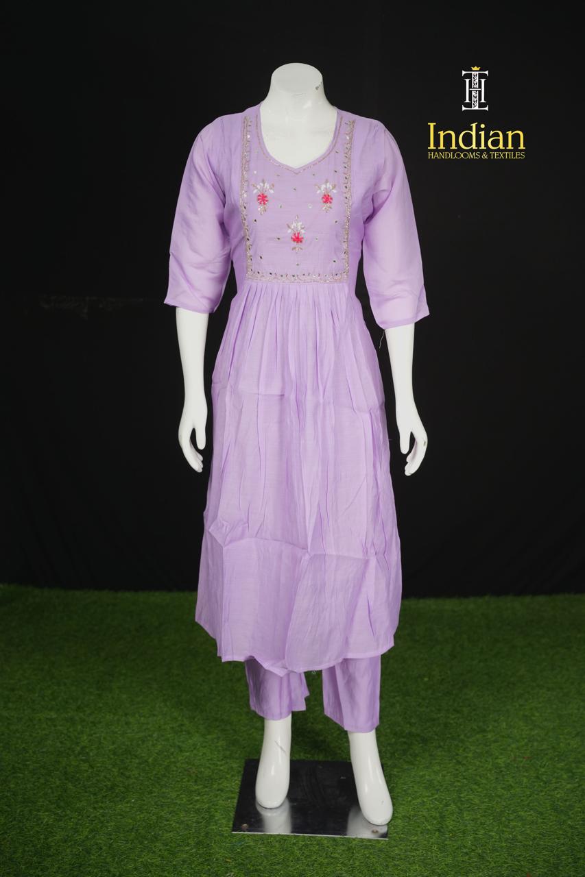 P.Designer Mul Chanderi Aline Cut 3Pc Sets - Lavender 1