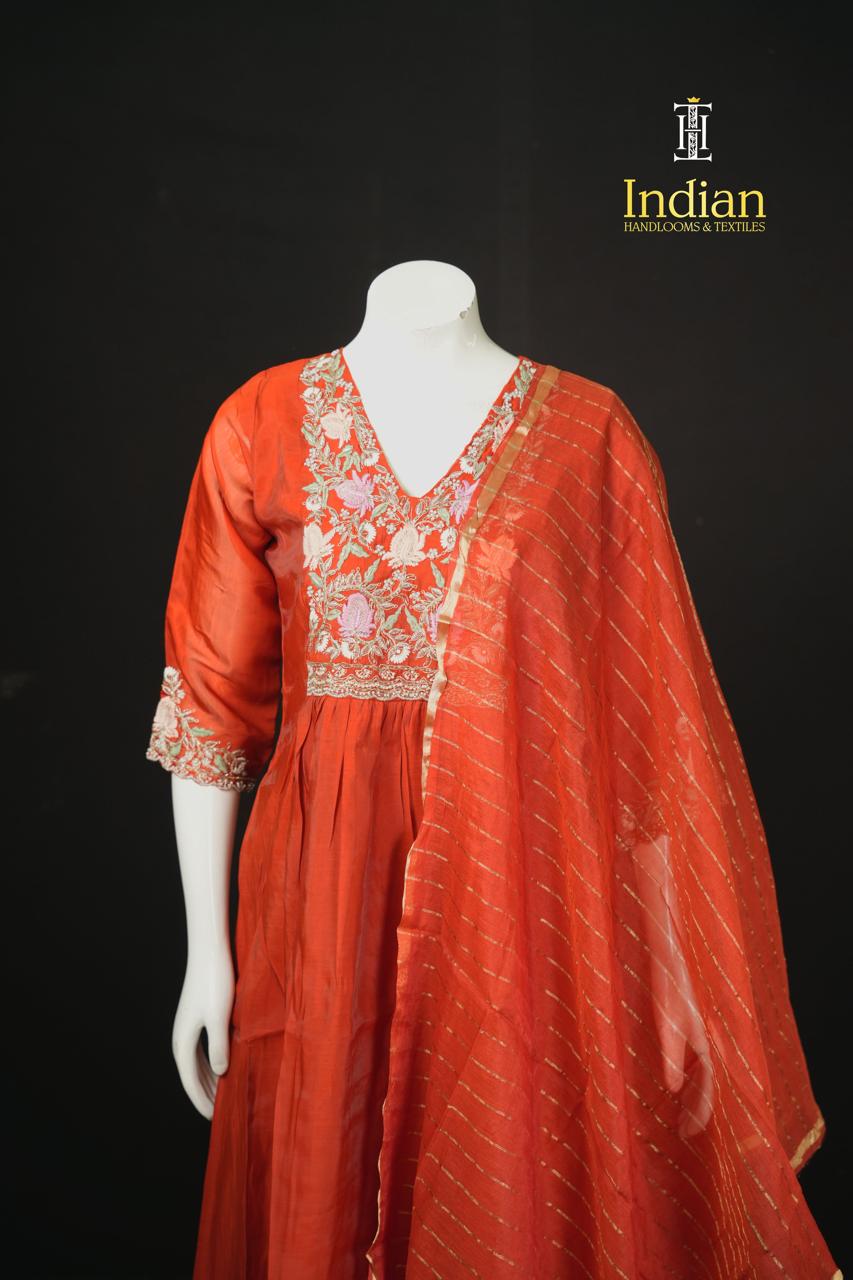 New Designer Mul Chanderi Sets-Orange
