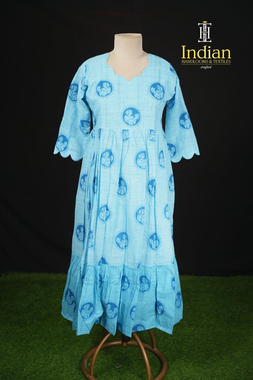 New Mul Cotton Frocks-Lite Blue