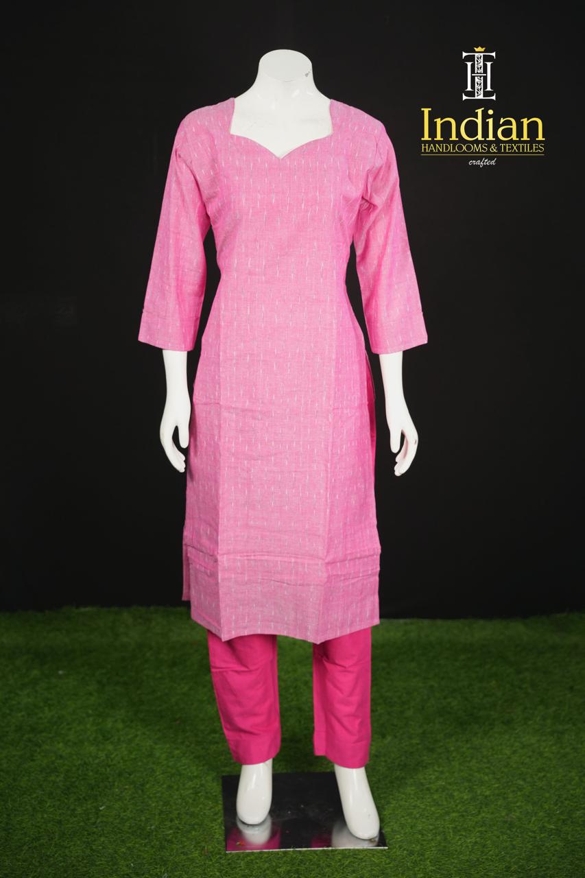 N Pure Ikkat Cotton Sets-Baby Pink And D Pink