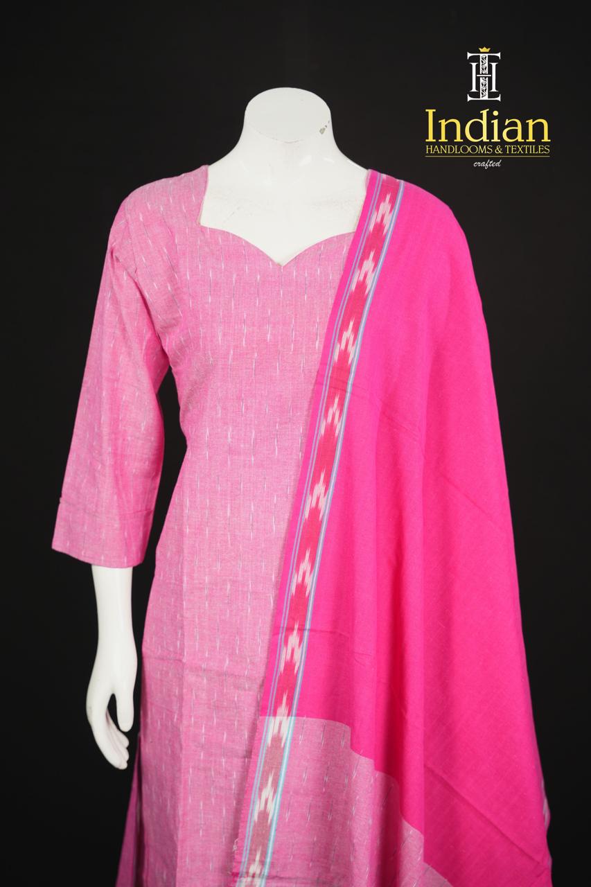 N Pure Ikkat Cotton Sets-Baby Pink And D Pink