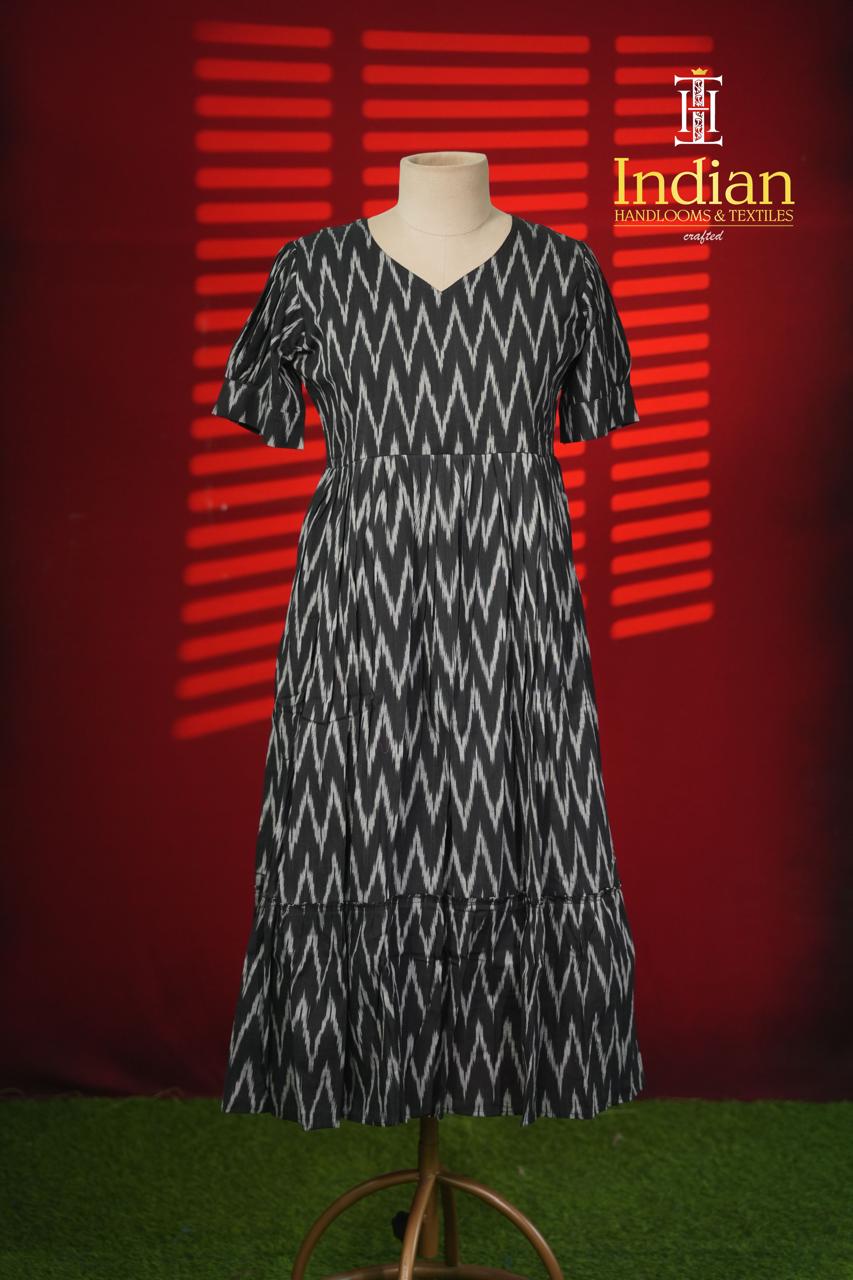 Sh Ikkat Cotton Frocks-Black