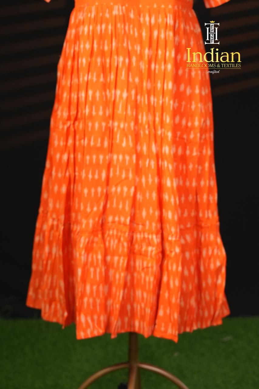 Sh Ikkat Cotton Frocks-Orange