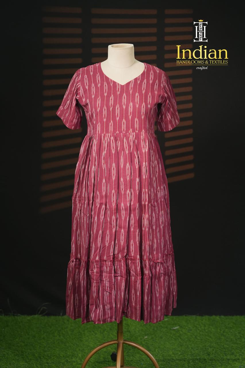Sh Ikkat Cotton Frocks-Maroon