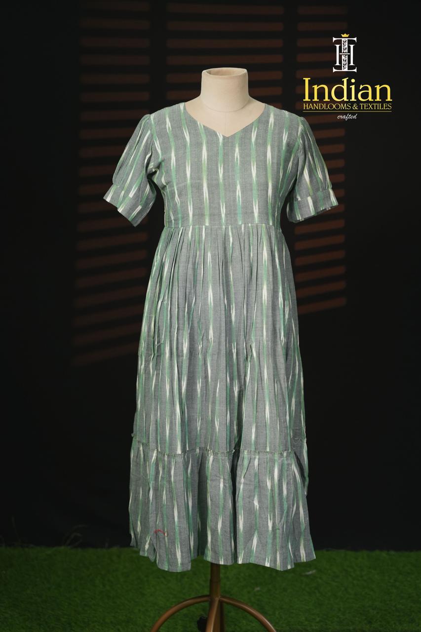 Sh Ikkat Cotton Frocks-Grey