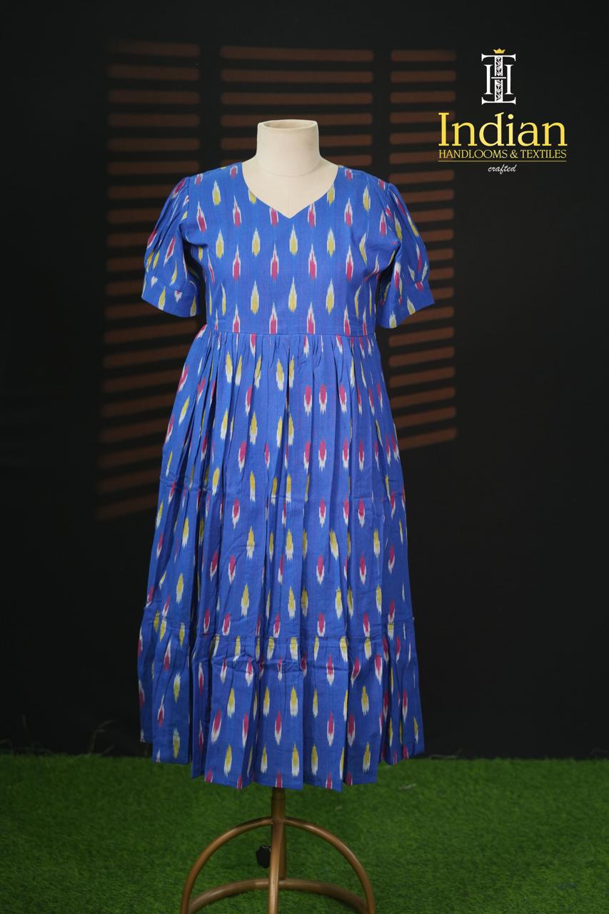 Sh Ikkat Cotton Frocks-Dark Blue