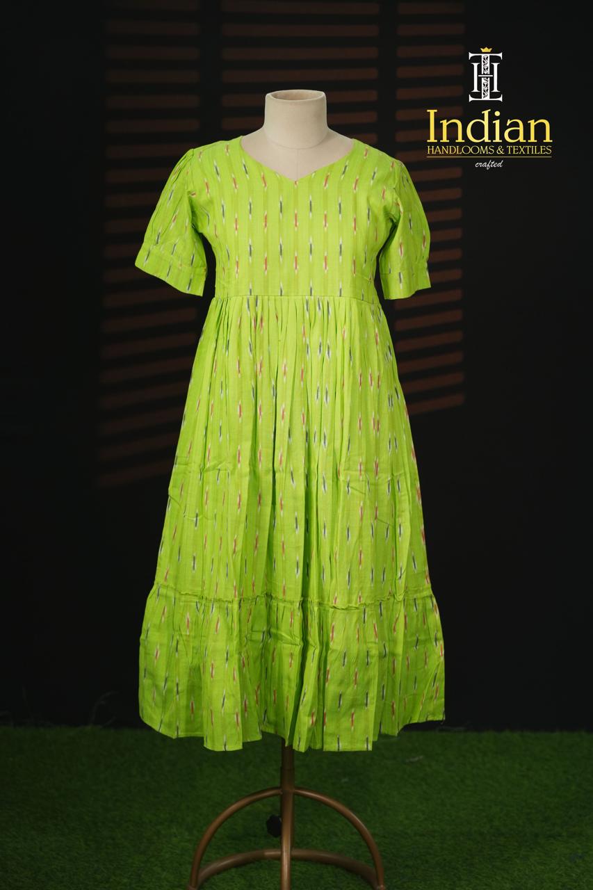 Sh Ikkat Cotton Frocks-Green