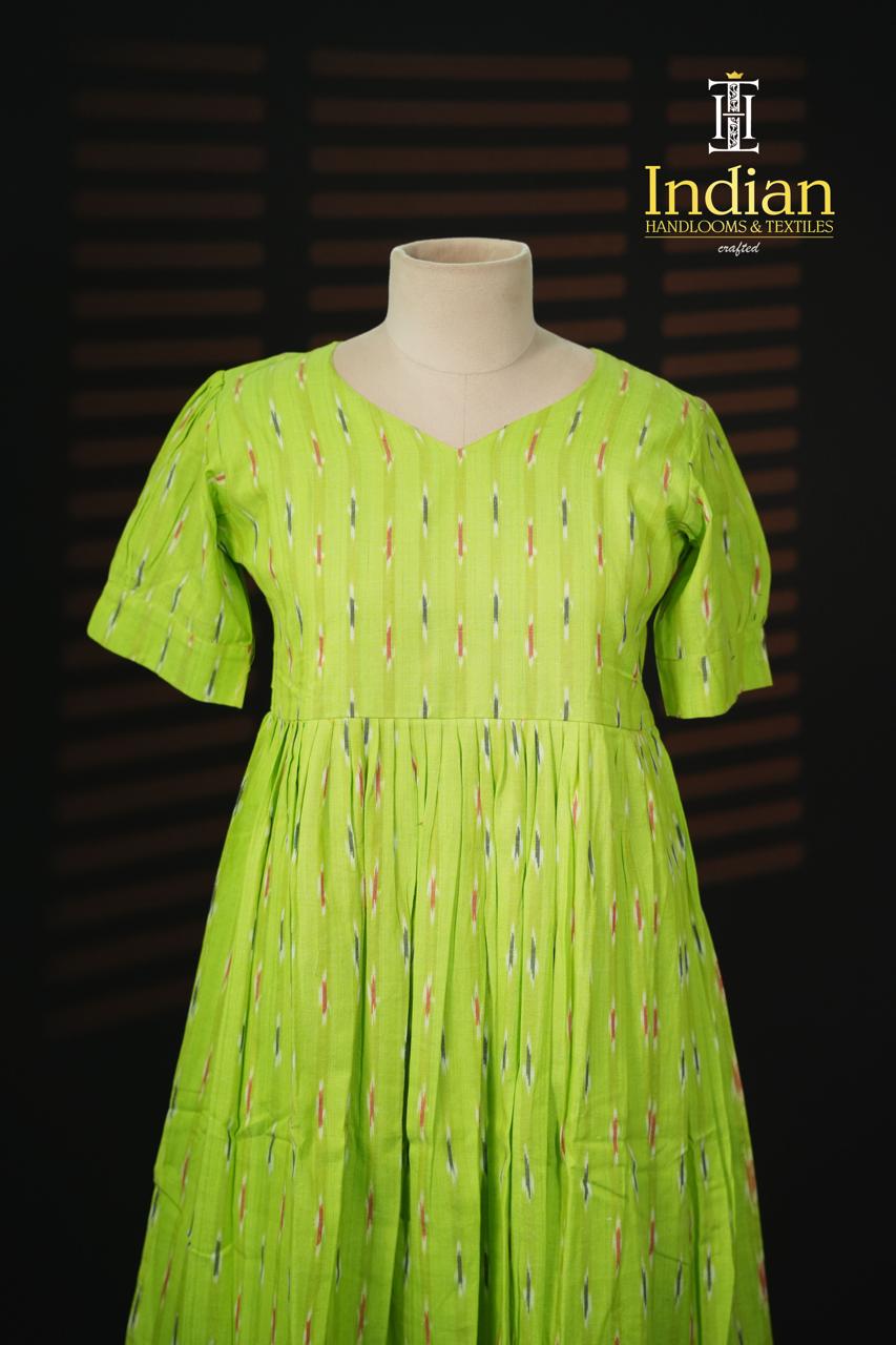 Sh Ikkat Cotton Frocks-Green