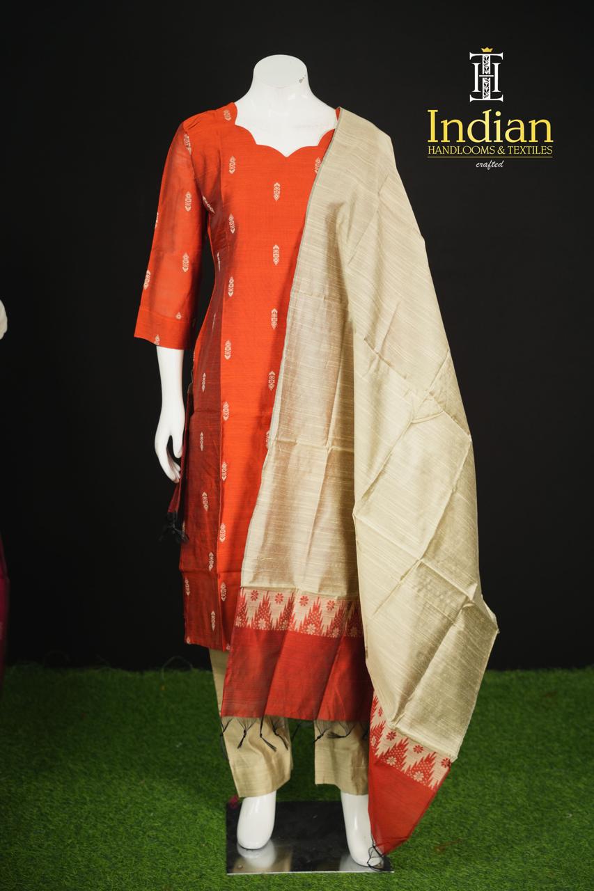 Sh Raw Silk 3Pc Sets-Rust Orange
