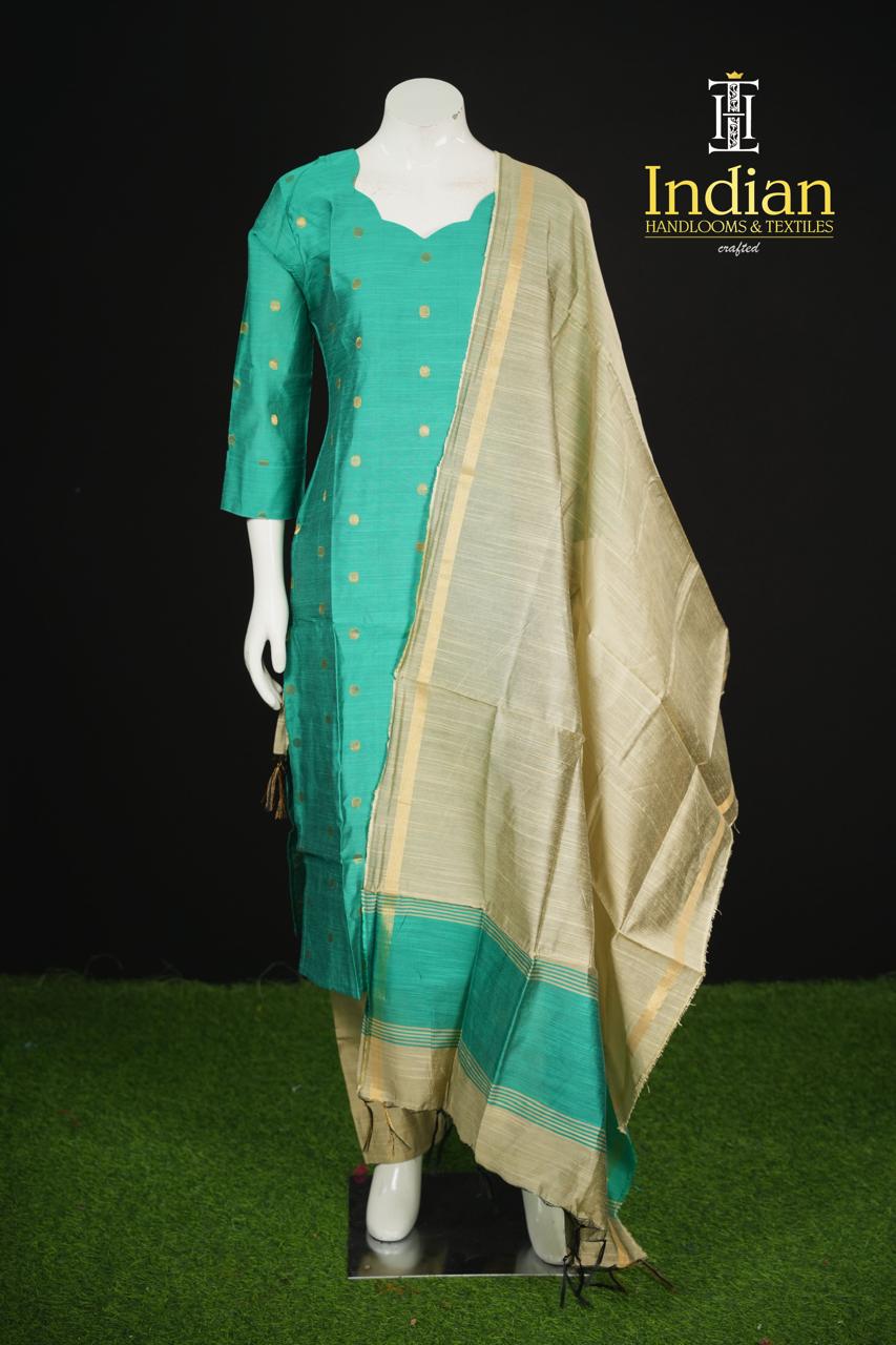 Sh Raw Silk 3Pc Sets-Sea Green