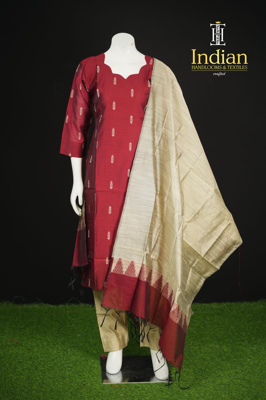 Sh Raw Silk 3Pc Sets-Maroon