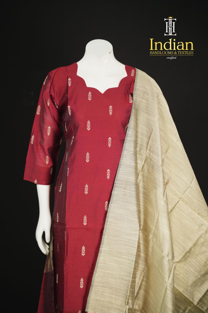Sh Raw Silk 3Pc Sets-Maroon