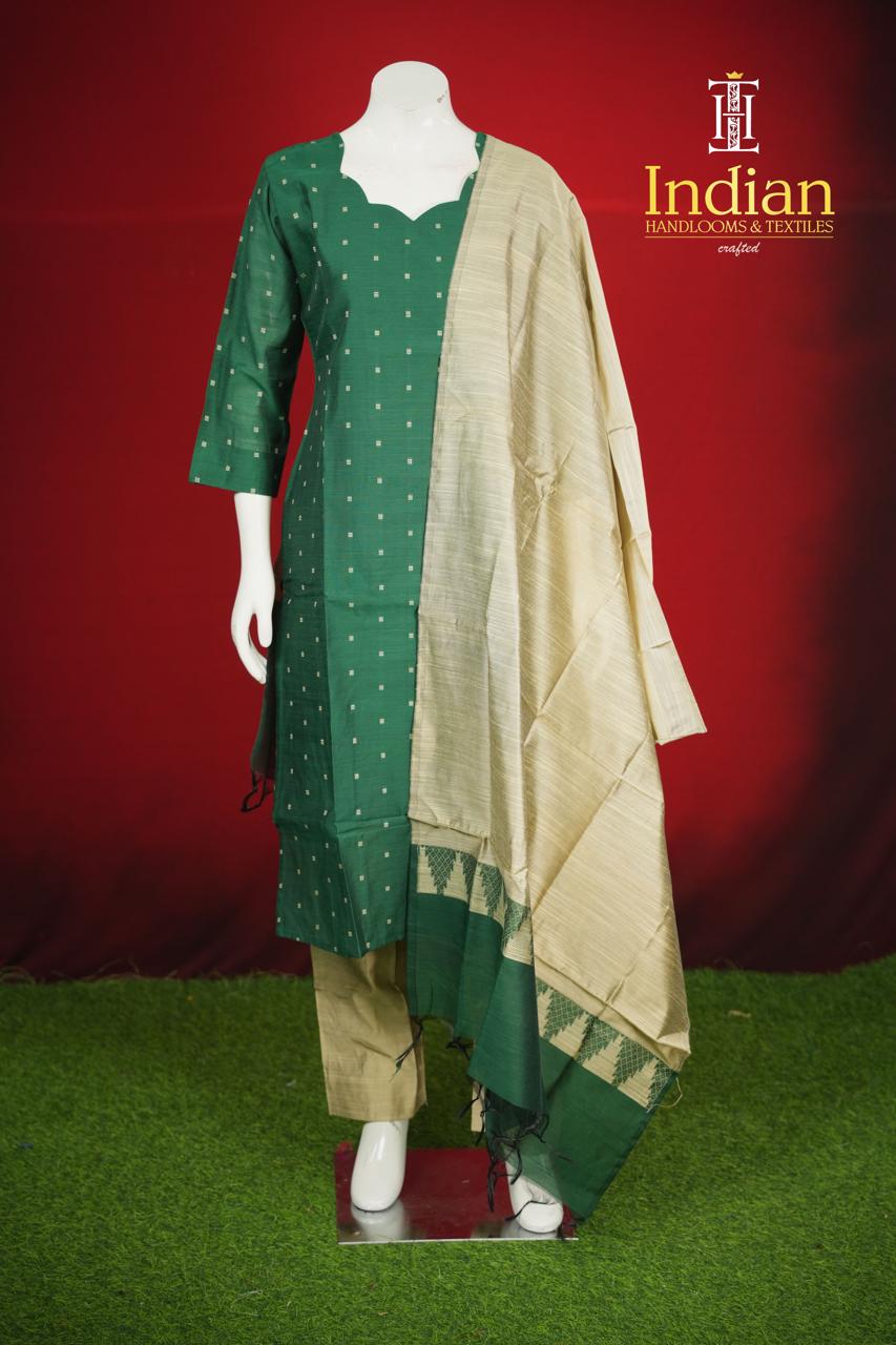 Sh Raw Silk 3Pc Sets-Dark Green