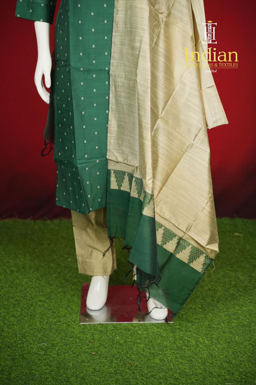 Sh Raw Silk 3Pc Sets-Dark Green