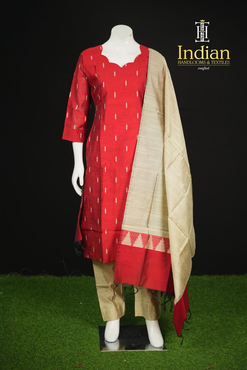 Sh Raw Silk 3Pc Sets-Red