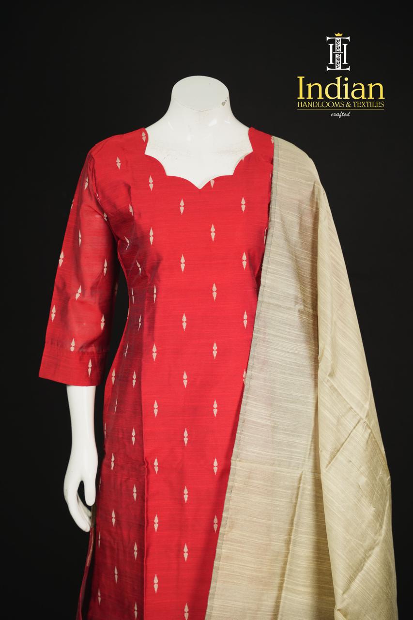 Sh Raw Silk 3Pc Sets-Red